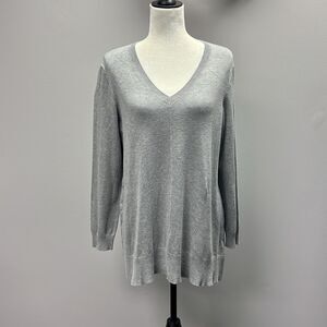 DKNY Jeans Women's Long Sleeve V-Neck Sweater Heather Gray Size L